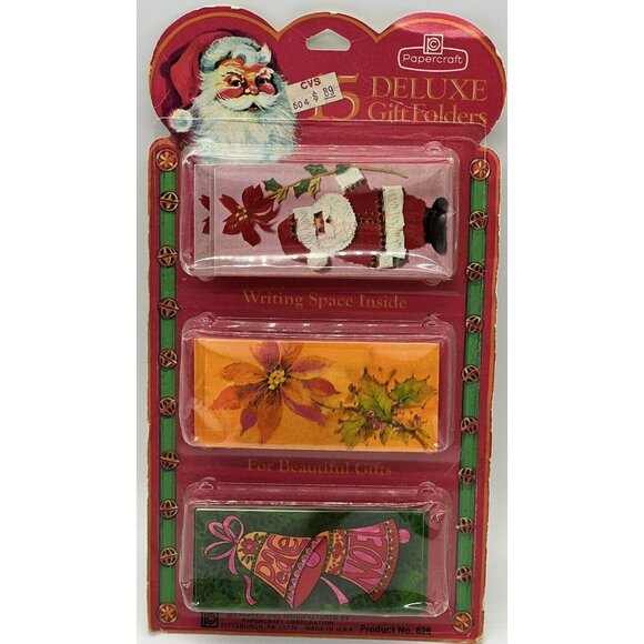 Papercraft Vintage Deluxe Gift Folders Tags 15 Santa Bells Pointsettia Christmas - Picture 2 of 6